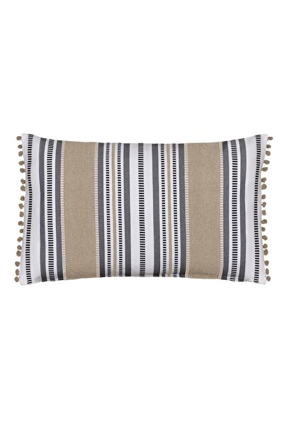 OEM Perna de Vara Off White Bej Gri Dungi Pompon 60x40cm