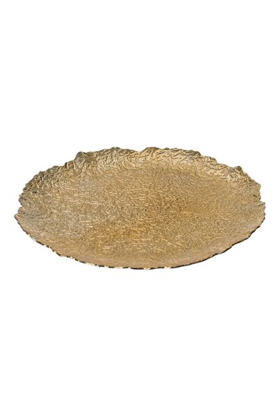 OEM Round Decorative Golden Plate with Asymmetric Relief Made of Plastic Ø40x3cm