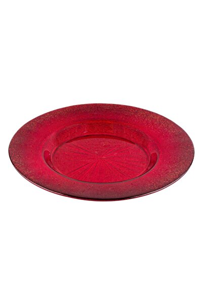 OEM Red Plate with Glitter Embossed Rays on the Edge Glass Fruit Plate Ø21cm
