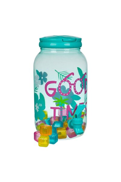 OEM Good Times Turquoise Plastic Drink Dispenser with Faucet & 24 Ice Cubes 3.8L