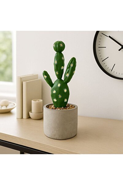 OEM Decorative Cement Pot with Artificial Cactus Blooming with Yellow Flowers...