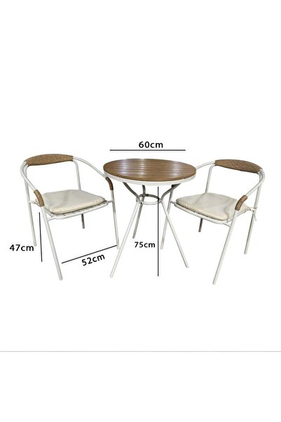 Family Ship Round Garden Table Set with 2 Seating Chairs - Brown