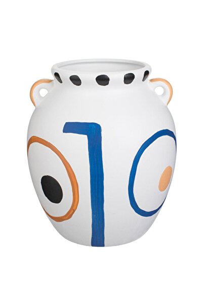 OEM Decorative White Dolomite Vase with Handles & Patterns Ø19x22cm