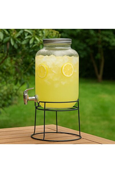 OEM Glass Beverage Dispenser with Stripes & Faucet 14x14x26cm - 4L