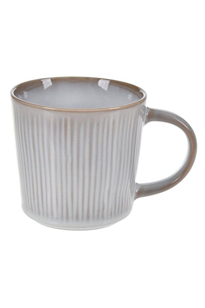 OEM Grey Beige Ceramic Mug with Striped Pattern 480ml
