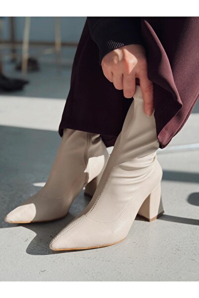I Love Shoes Nysea Kadın Topuklu Streç Bot Bej Mat Deri