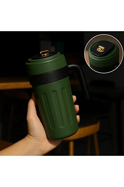 Halk Kitabevi 304 Stainless Steel 700 ml Thermos Cup Mug with Handle and Degree Indicator - Green