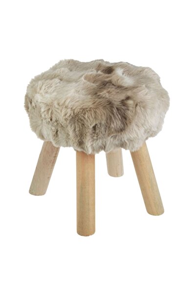 OEM Stool (Ottoman) with Faux Fur Ecru Brown Ø33x34cm
