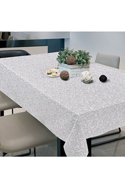 OEM White Gray Lace Laminated Tablecloth 180x140cm