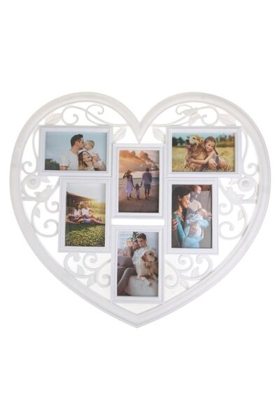 OEM White Heart-Shaped Photo Frame for 6 Pictures 60x56cm