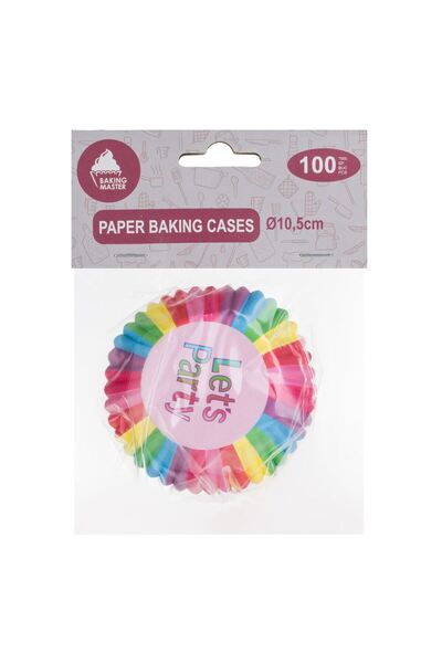 OEM Colorful Paper Baking Forms Cupcake with Stripes "Let's Party" Ø10.5cm - 100pcs