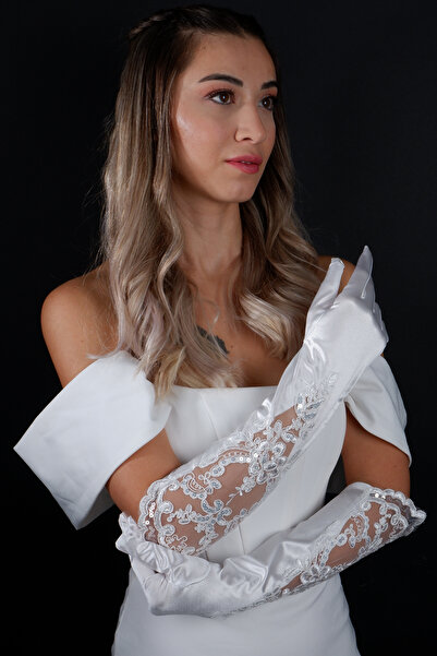 Limelia Saten ve Dantel Detaylı Gelin Nikah Düğün Eldiveni