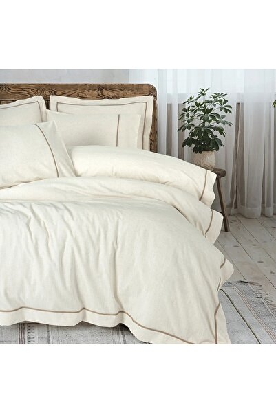 Talis Double Banded Bed Linen Brown 6 Pieces, 100% Cotton