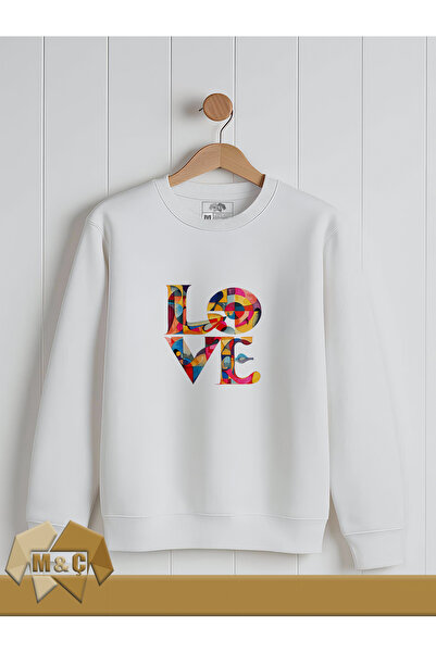 MÇ FAMİLY STORe سترة نسائية مطبوعة بألوان الموزاييك من LOVE، بياقة دائرية وأكمام طويلة، هودي موسمي