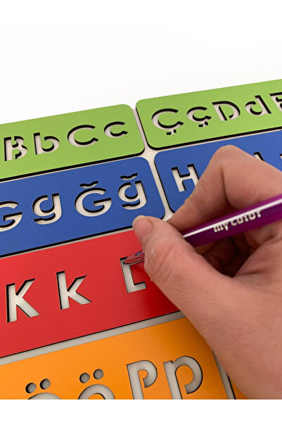 Rovexa Eğitici Oyun Çocuk Montessori - Alfabe Öğrenme Seti - 5 Renkli El Kası...