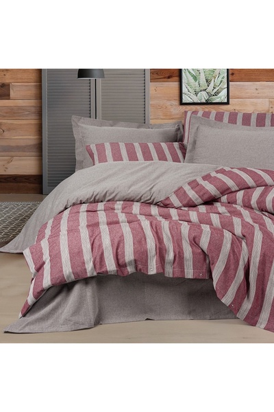 Talis Double Bed Linen Bordeaux Stripes, 100% Cotton