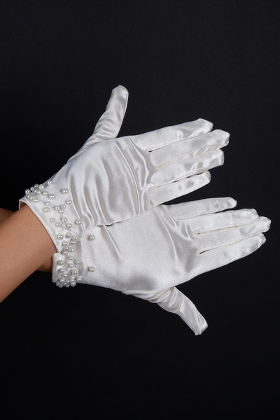 Hayalperest boncuk Pearl Satin Bridal Gloves Short Wedding Evening Dress Accessory