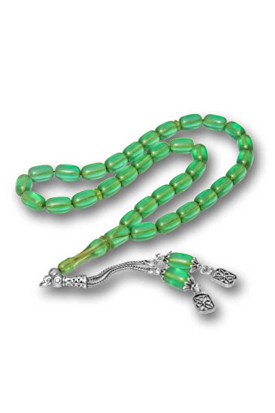 Gumush Silver Tasseled Capsule Cut Squeezing Amber Rosary