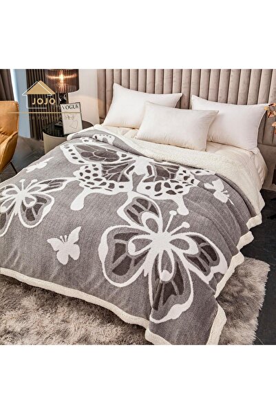 JOJO HOME 3D butterfly blanket, with fur, cocolino, 200x230cm, Dark Grey