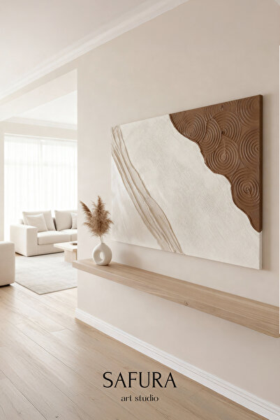 Safura Art Studio Dokulu Tablo – El Yapımı 3 Boyutlu Alçı Minimalist Doku, Modern İskandinav Kabartmalı (Akış no:1)