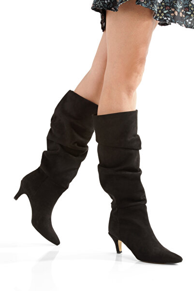 MİNNACE Cizme de damă negre piele întoarsă cu vârf ascuțit, toc subțire de 5 ...