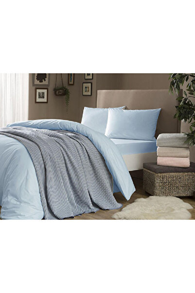 Talis Set Lenjerie de Pat Dublu si Cuvertura Marina, Bumbac 100%