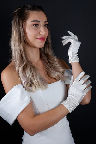 Hayalperest boncuk Pearl Satin Bridal Gloves Short Wedding Evening Dress Accessory