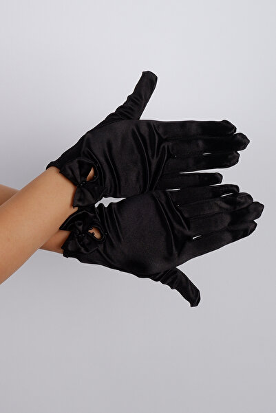 Limelia Black Bow Short Satin Evening Gloves Party Accessory