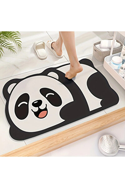 zola Bath mat, Zola, non-slip, quick drying, 40 x 60 x 0.3 cm, panda pattern, black/white