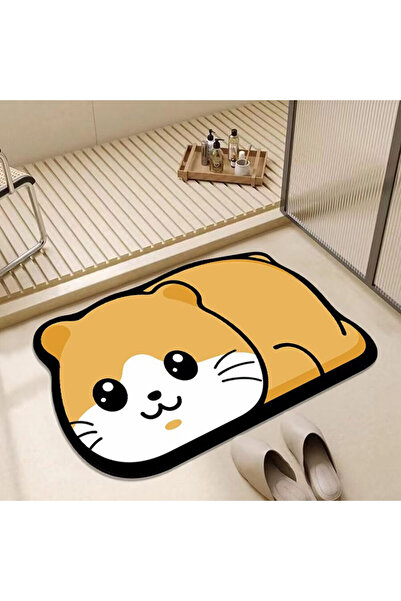 zola Bath mat, Zola, non-slip, quick drying, 60 x 40 x 0.3 cm, hamster pattern, orange/white