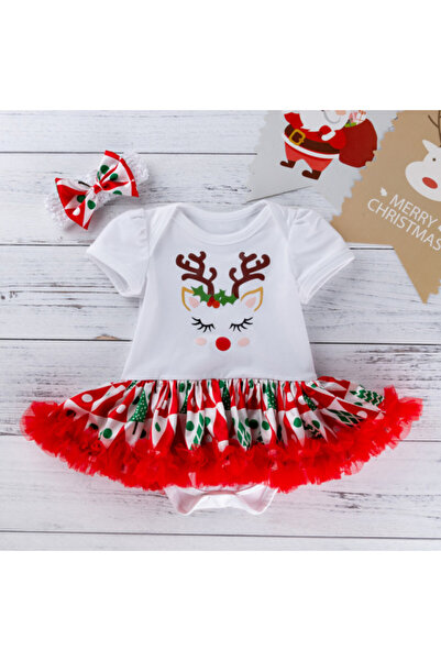 Superbaby Rochita body cu fustita din saten - Renul iubaret