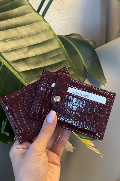 Grsbags Bordo Suni Deri 4 bölmeli Kadın kartlık