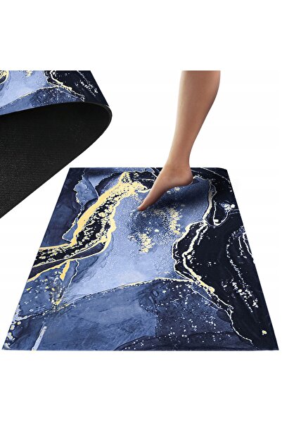 zola Bath mat, Zola, marble pattern, non-slip, quick-drying, polyester, 80 x 50 cm, navy blue