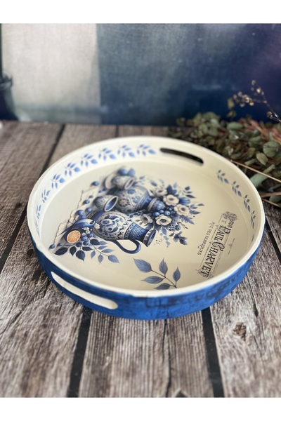 Bypinaryuksel Fincan Desenli Ahşap Tepsi