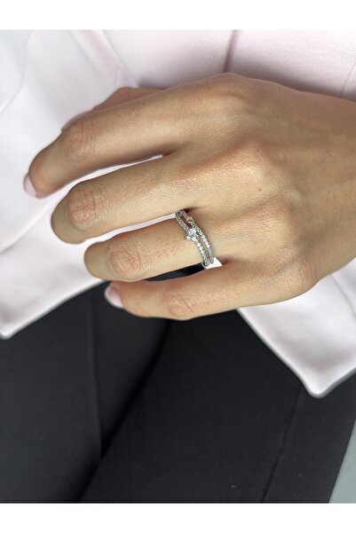 Ressia Two Rows Zircon Stone Heart Ring