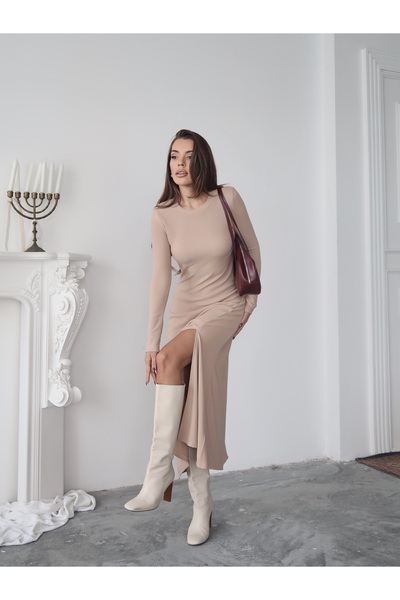 Paw Garage Kadın Liane Ottoman Kumaş Yan Yırtmaçlı Maxi Boy Elbise