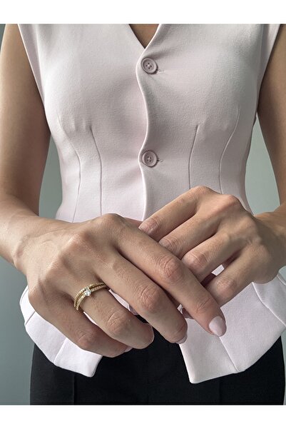 Ressia Two Rows Zircon Stone Heart Ring