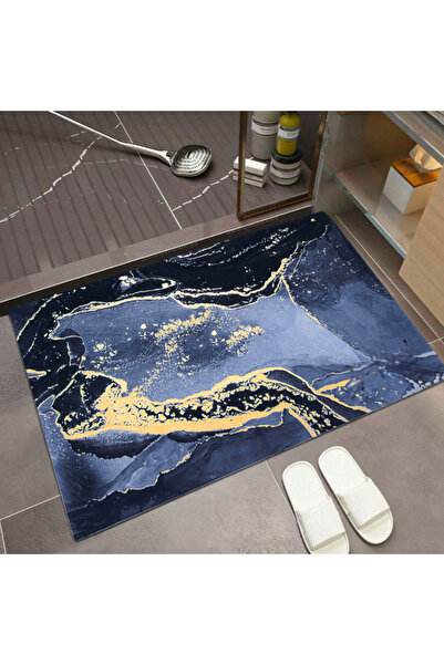 zola Bath mat, Zola, marble pattern, non-slip, quick-drying, polyester, 80 x 50 cm, navy blue