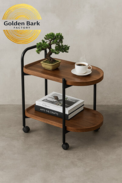Golden Bark 2-Tier Serving Cart, Food Cart, Side Table, Brown/Black