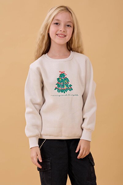 Perendi Зимен суитшърт с кръгло деколте и бродерия за момиче – Stone