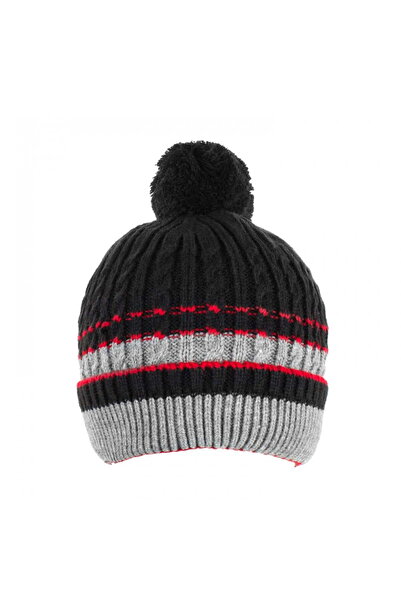 Intisimo Căciulă băieți, tricotată, căptușită, cu ciucuri, 8-12 ani, neagră