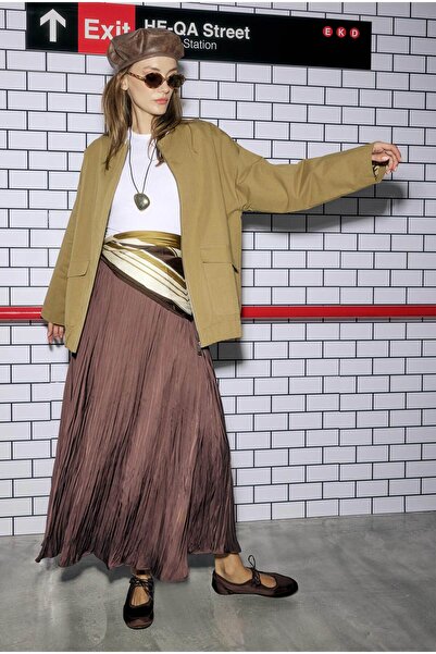 HEQA Fusta plisată în culori maro amar