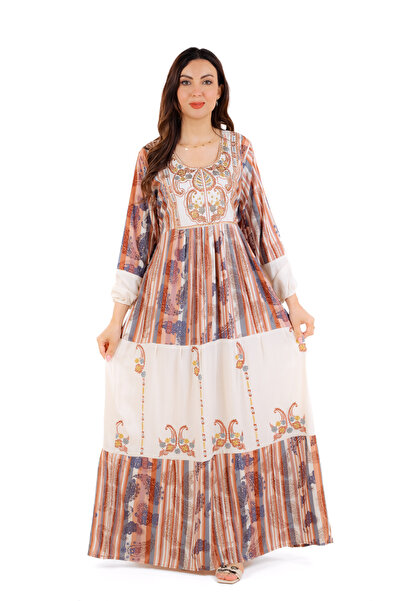 amaan Women's Elegant Long Embroidered Jalabiya Patchwork Print, for Special occasions & Gatherings K-7940