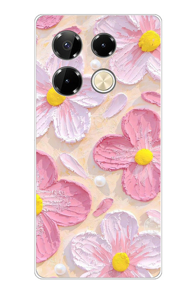 TechTree Infinix Note 40 PRO Uyumlu Pembe Beyaz Çiçekler Sulu Boya Baskılı Si...