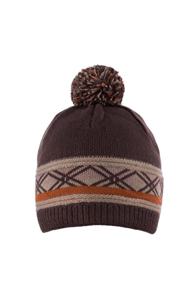 Intisimo Căciulă băieți, tricotată, căptușită, cu ciucuri, 8-12 ani, maro