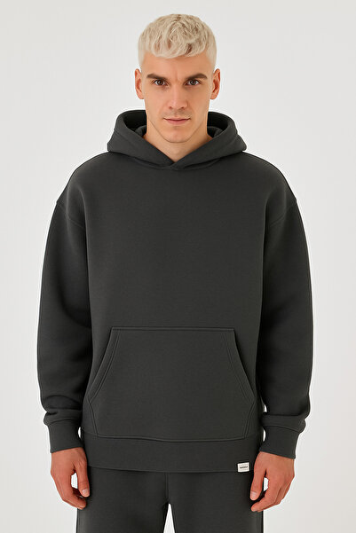 BRLKN Hanorac cu glugă pentru bărbați, oversize, cu 3 fire, cu broderie în re...