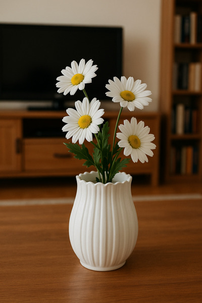 PAPİSAHOME Seramik Beyaz Papatya Vazo Bohem Vazo