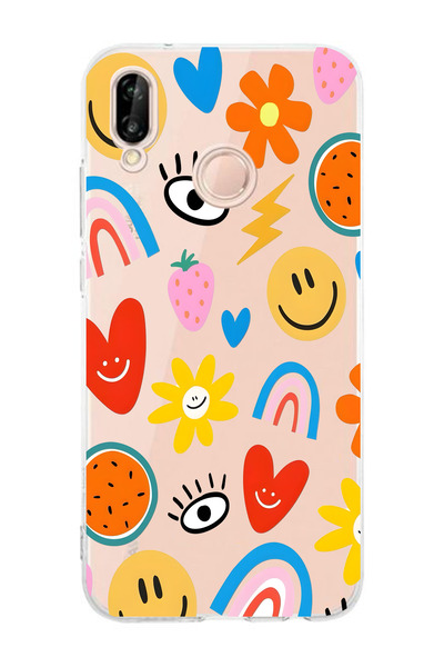 Elorakılıf Huawei P20 Lite Uyumlu Baskılı Yumuşak Silikon Şeffaf Telefon Kılıfı