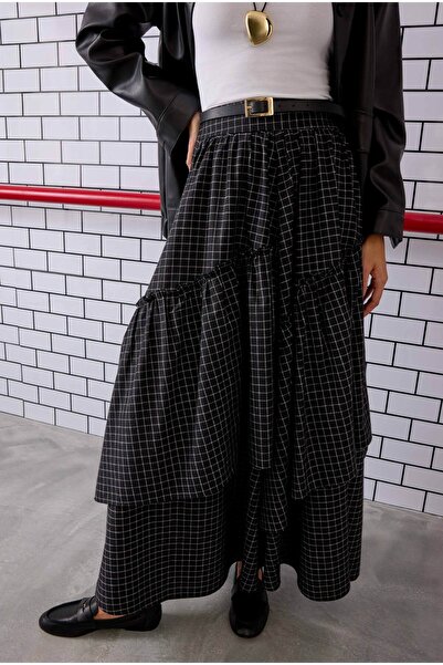 HEQA Fusta boemă în carouri neagră