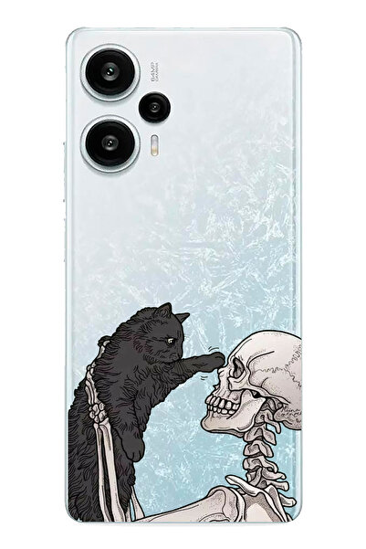 TechTree حافظة سيليكون مطبوعة بتصميم هيكل عظمي وتصميم قطة سوداء متوافقة مع PO...